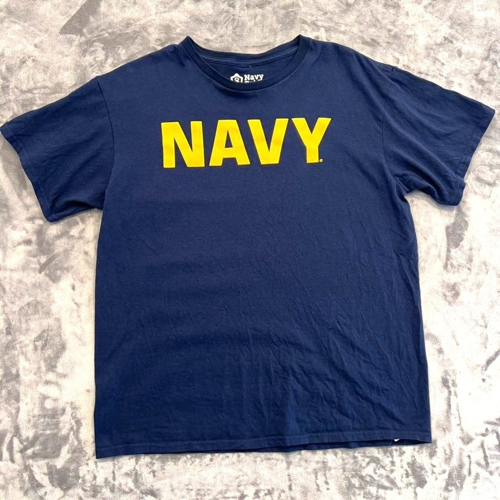 US Navy Pride T-Shirt L Navy Blue Gold NAVY Graphic Tee 100% Cotton Short Sleeve
